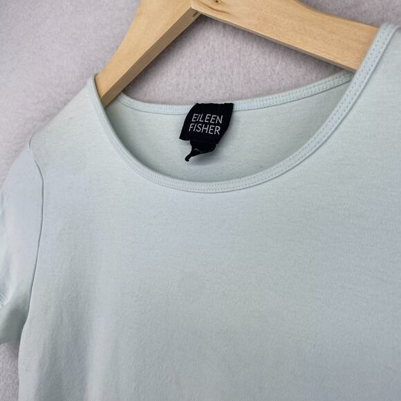 EILEEN FISHER Top XS Cotton Interlock Jersey Crewneck Short Sleeve Light Blue - Picture 2 of 11